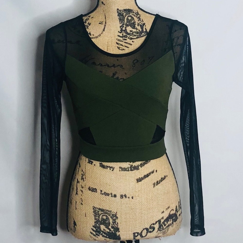 CHARLOTTE RUSSE olive green and black crop top XS